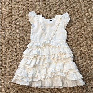 White Ruffled Embroidered Tiered Sundress with Flutter Sleeves